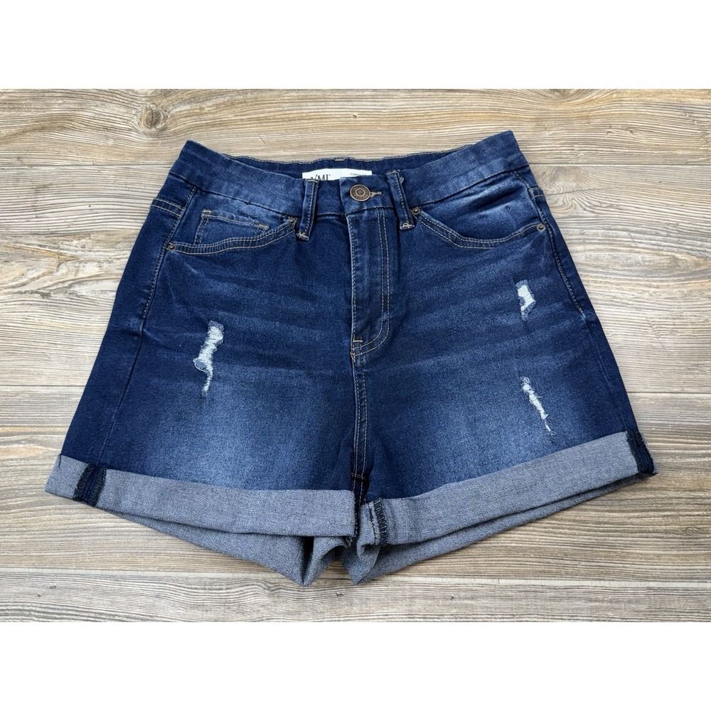 YMI Curvy Fit Ultra High Cuffed Denim Shorts Dark Wash Junior's 7 (28x3)